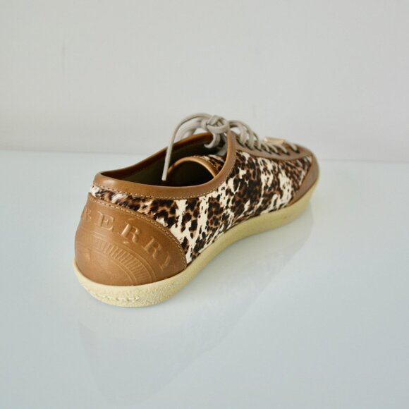 NIB BURBERRY WOMENS BOTREAUX LOW TOP PRINTED PONY CALF HAIR SNEAKERS SHOES - Picture 3 of 10